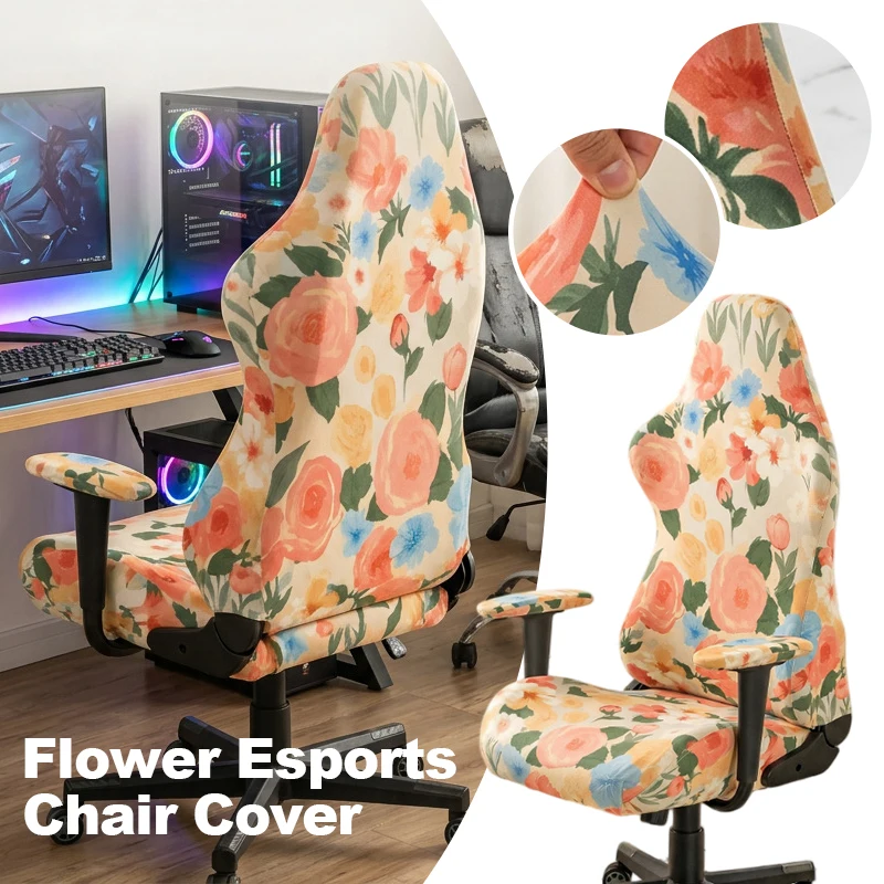

Floral Printed Gaming Chair Cover Computer Swivel Chair Slipcover Armchair Seat Backrest Armrest Anti Dirty Protective Case