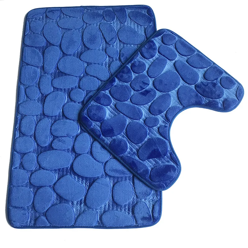 3D Embossed Floor Mat Cobblestone Flannel Two-piece Bathroom Pads Absorbent Non-slip Carpet Floor Cushion