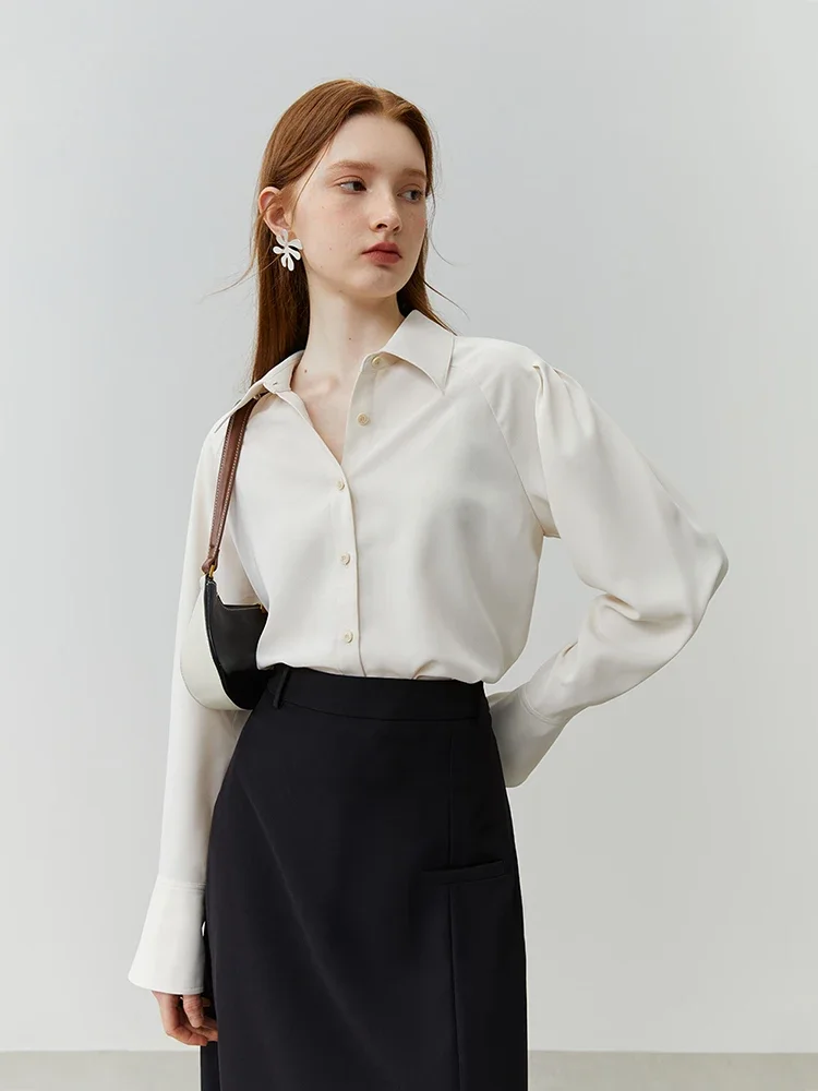 

FSLE Niche Design Sense Elegant Solid Color Shirt for Women 2023 Autumn New Office Lady Long-sleeved Commuter Top Shirt Female