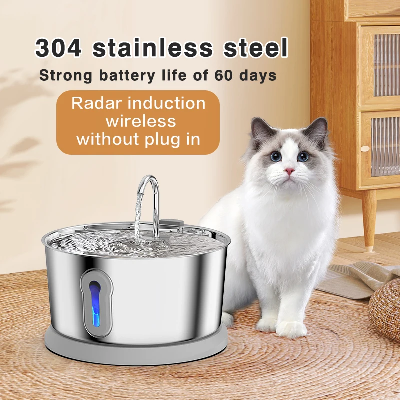 Automatic Water fountain Cat Cats With Replacement Filter 4.0L Stainless Steel  Dual Radar Induction Dispenser Level Window