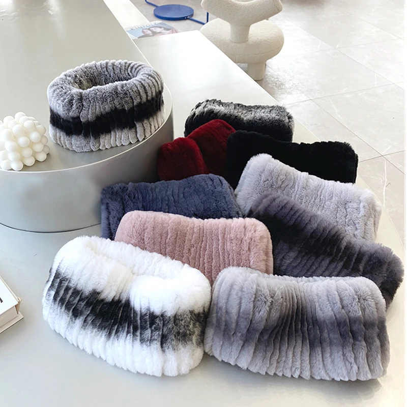2026 Neuer Winter-Outdoor-Schal für Damen aus echtem Rex-Kaninchenfell, natürliche dicke Pelzschals, warm für Russland, 100% echtes Rex-Kaninchenfell-Stirnband – Detail 1