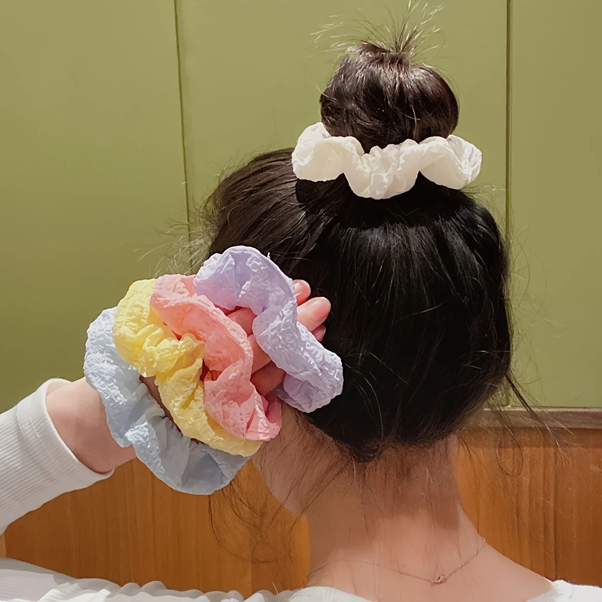 Spring and summer new puff check large intestine hair band fashion simple small fresh hair band