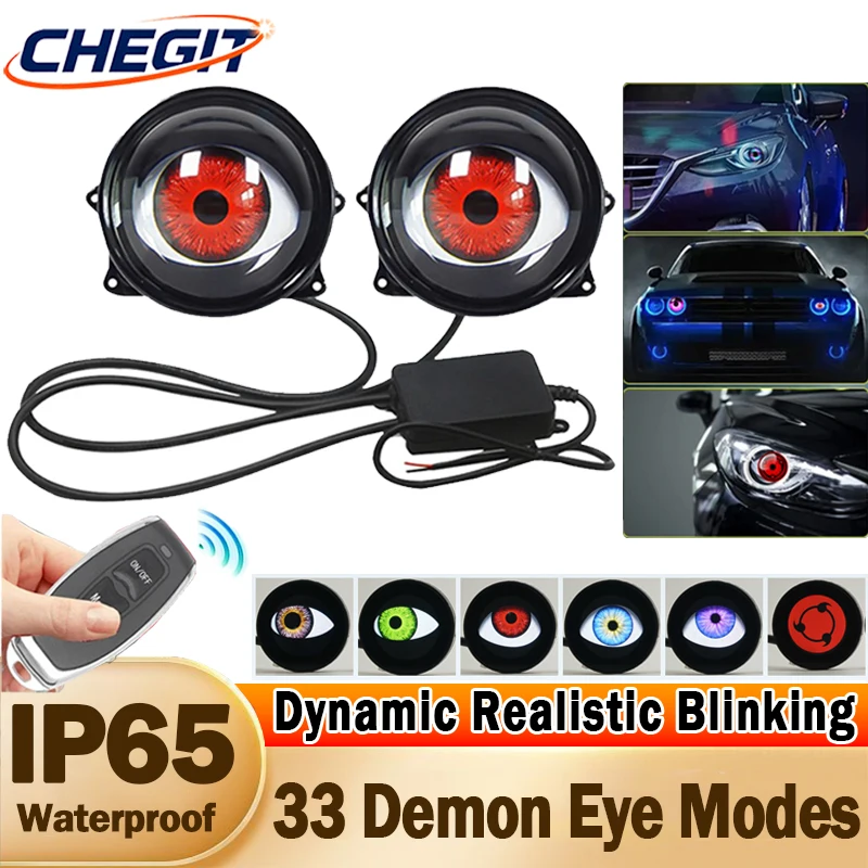 

CHEGIT New Devil Eye LED Headlight Kit – 33 Mode 3D Lens Wireless Remote Control 12V-36V Universal Fit for Cars & Motorcycles