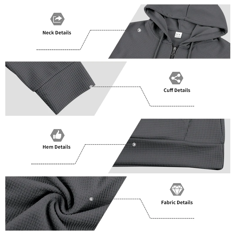 Herren Frühling und Herbst Einteiliger Waffel-Strick 1/4 Reißverschluss Lässiger Loser Kapuzenpullover, Geeignet für den Täglichen Gebrauch – Detail 22
