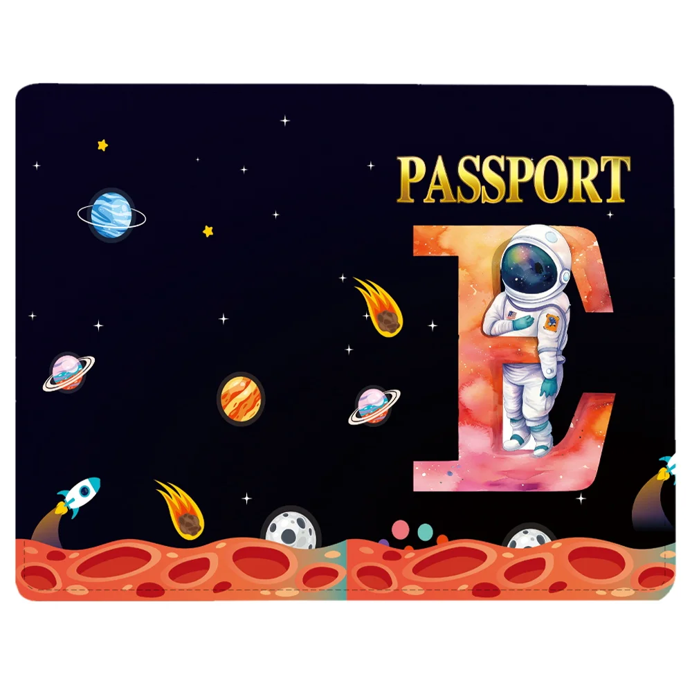 Passport Holder Travel Wallet Leather Passport Cover Cards Travel Wallet Document Organizer Case Astronaut Letter Name Pattern