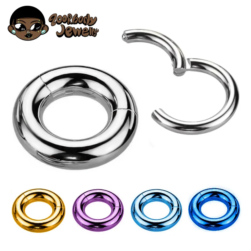 ASTM F136 Titanium Large Gauge 4G 6G 8G 10G Single Hinged Clicker Segment Hoop Ring Mirror Septum Nose Piercing Anodizing Body