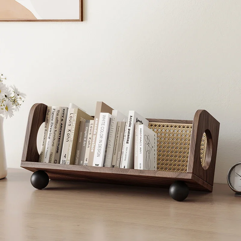 Solid Wood Desktop Organizer, Office Book Storage Rack, Black Walnut Shelf,  Durable Design with Mortise-and-Tenon Joints