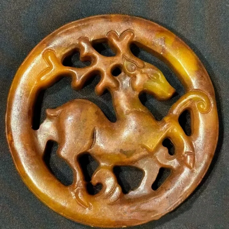 

Chinese Antique Style Xiuyu Jade Openwork Deer Carving old Jade Statue Collectible Home Decor Feng Shui Luck Decor