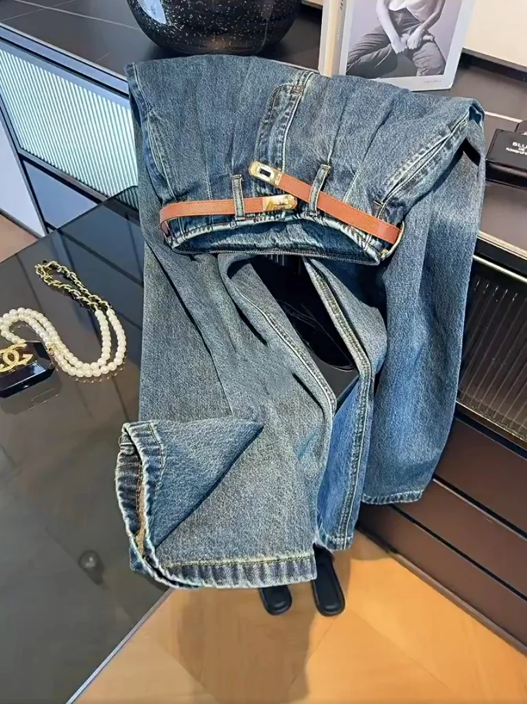 

Женские джинсы с высокой талией и широкими штанинами в стиле ретро, с карманами, прямого кроя, стройнящие, длинные, удобные, свободного кроя, повседневные, из денима