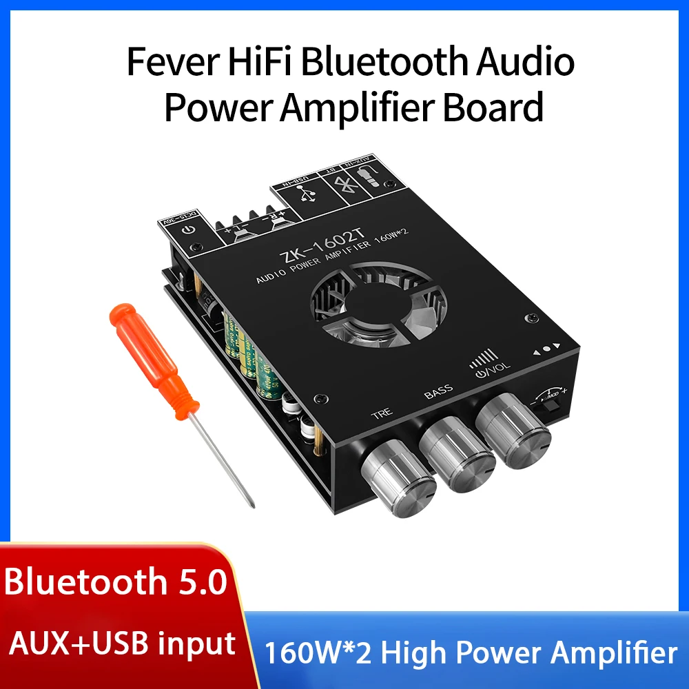 

ZK-1602T Bluetooth 5,0 Плата усилителя сабвуфера 2,0 канала высокой мощности 160 Вт + 160 Вт TDA7498E USB аудио стерео высокое и низкое аудио