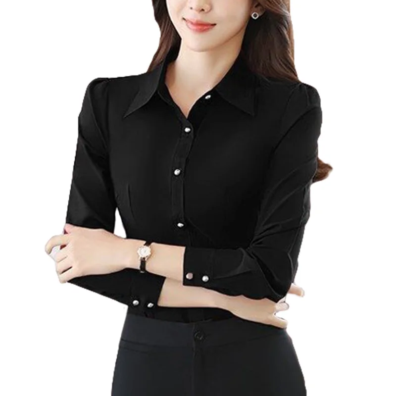 Women Shirt Slim Fit Lady Shirt Long Sleeve Formal Shirt Casual Work Wear Solid Color Turndown Collar Shirt Buttons Blouse Top