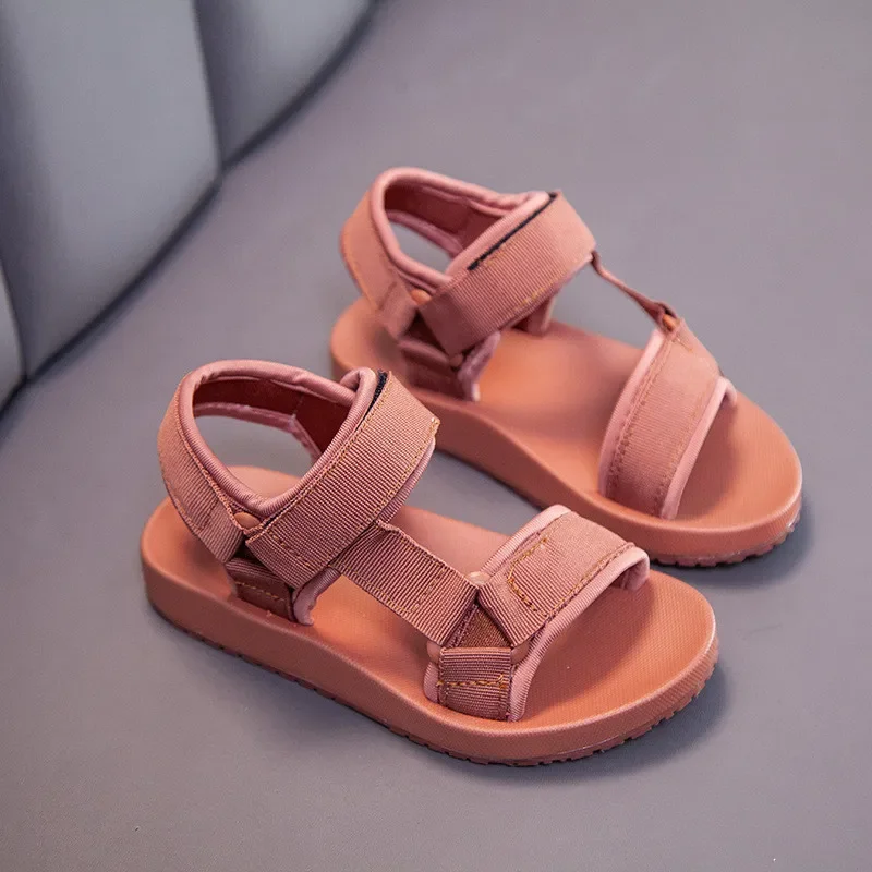 Sandali per bambini estate Casual Versatile scarpe da spiaggia in tinta unita per ragazzi e ragazze cinghie per tessitura resistente all'usura semplice punta aperta