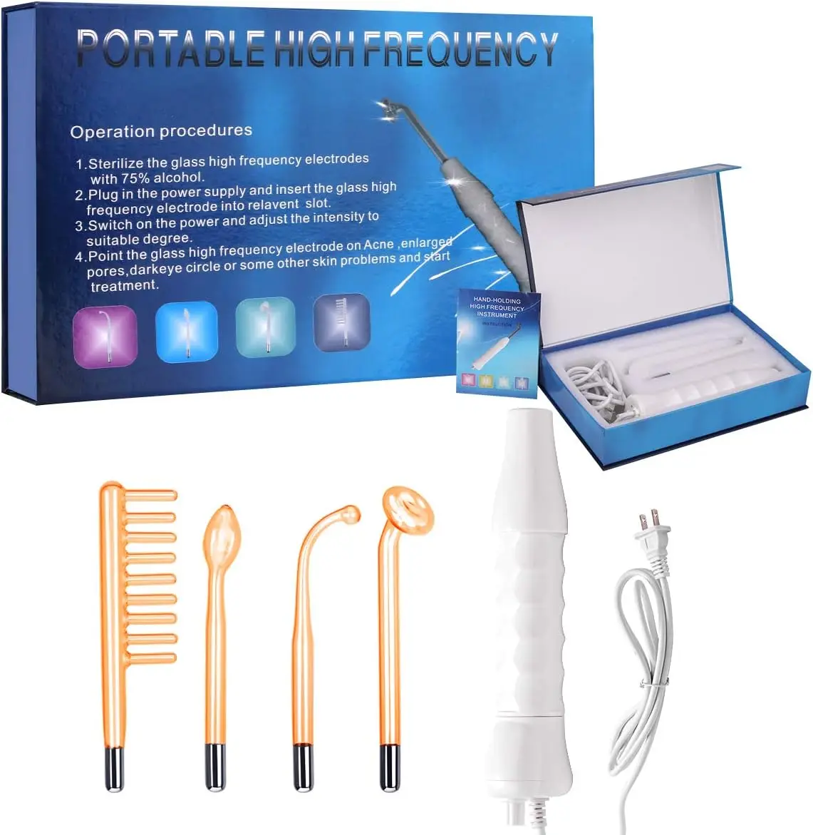 4in1 Handheld High-Frequency Wave Skincare And Beauty Device With Neon Light Electrode Tube For Vibrant Smooth And Elastic Skin
