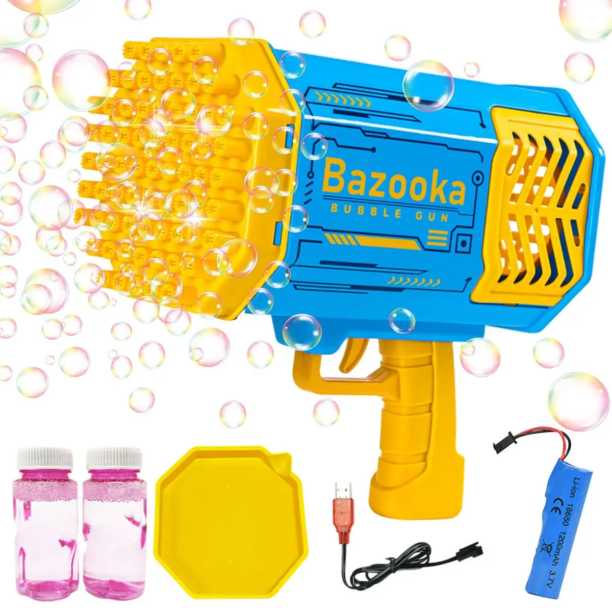69-gaats automatische bubble blaster met LED-lichtshow, raketwerper speelgoedpistool voor buiten- en binnenfeestplezier