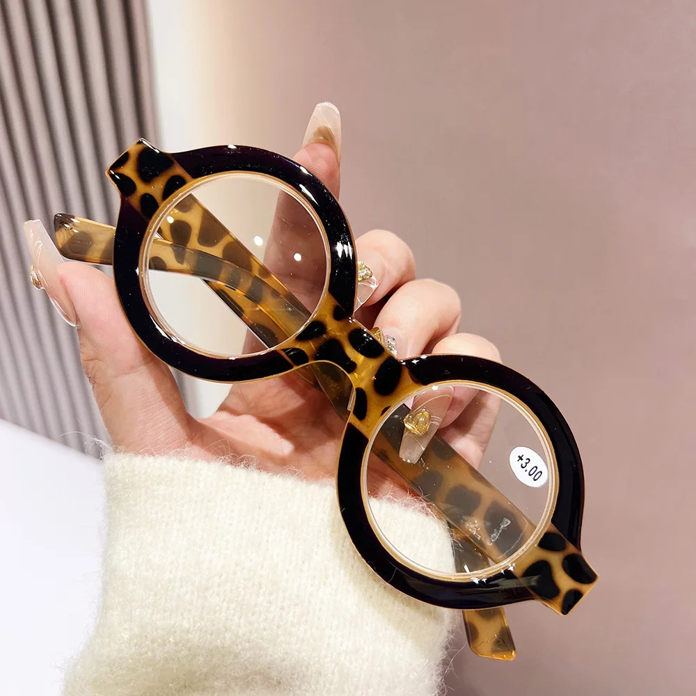 2Units Large Round Leopard Reading glasses Vintage Women Computer Reader Artsy Circluar Eyewear