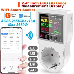 Tuya-スマートプラグ,wifi,デジタル電圧計,EUプラグ,電気消費,16a,ac220v,110v,kwh,us,au,fr