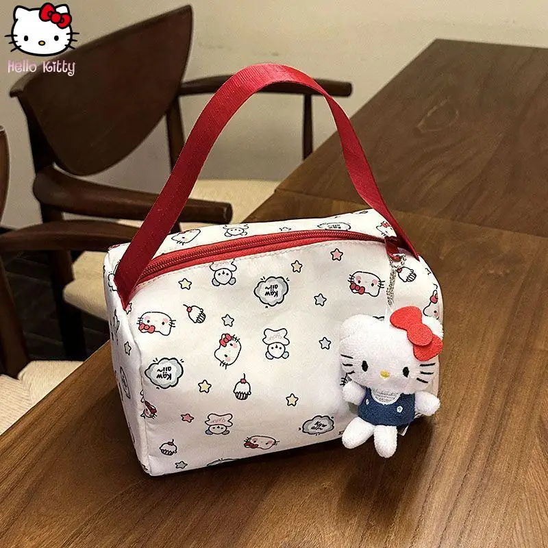 

Hello Kitty Girl Kawaii Handbag New Bubble Cotton Large Capacity Anime Makeup Bag Cartoon Portable 3D Toilet Bag Storage Bag