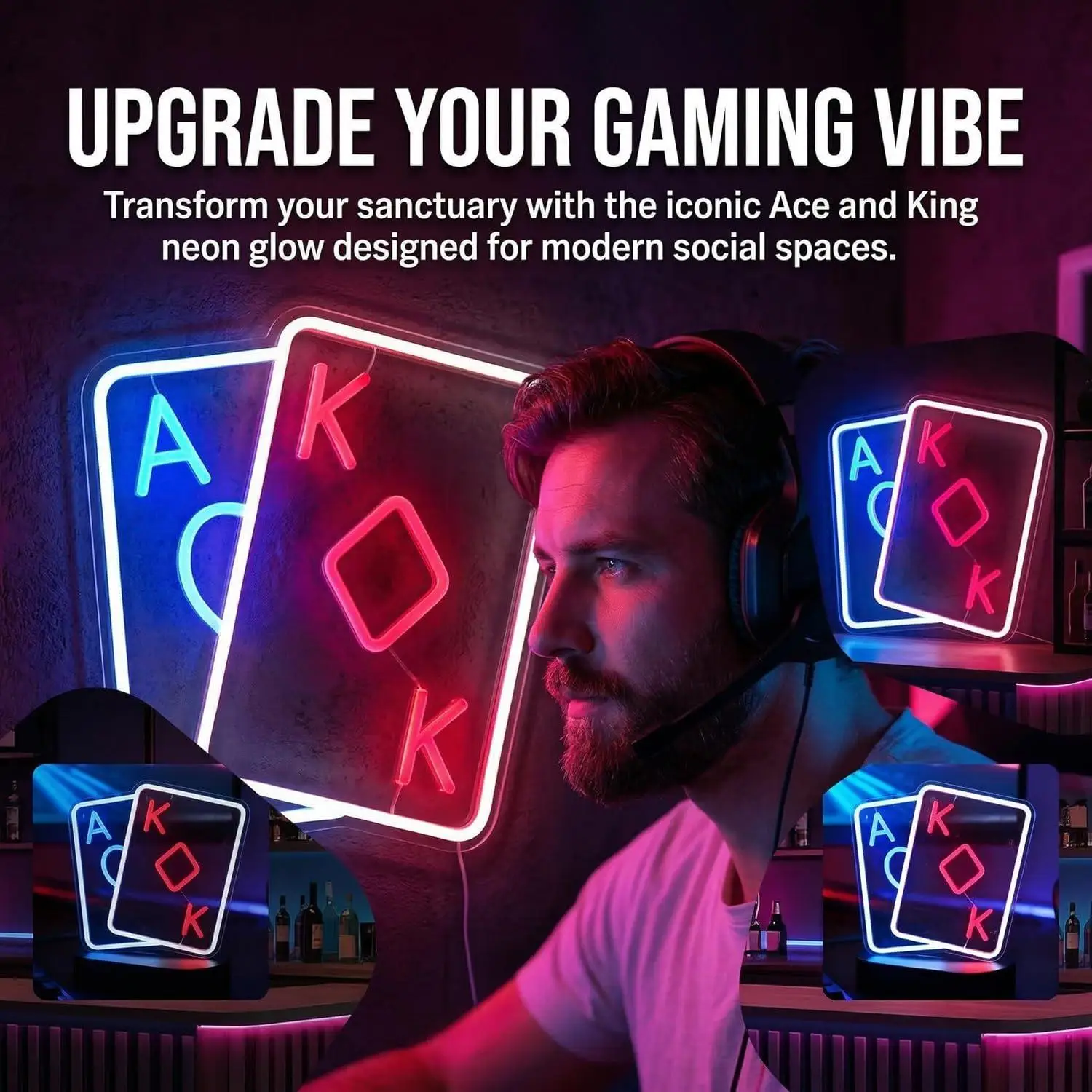 Poker Neon Sign Casino USB Powered LED Dimmable Neon Lights for Las Vegas Party Poker Room Recreation Room Man Cave Wall Decor