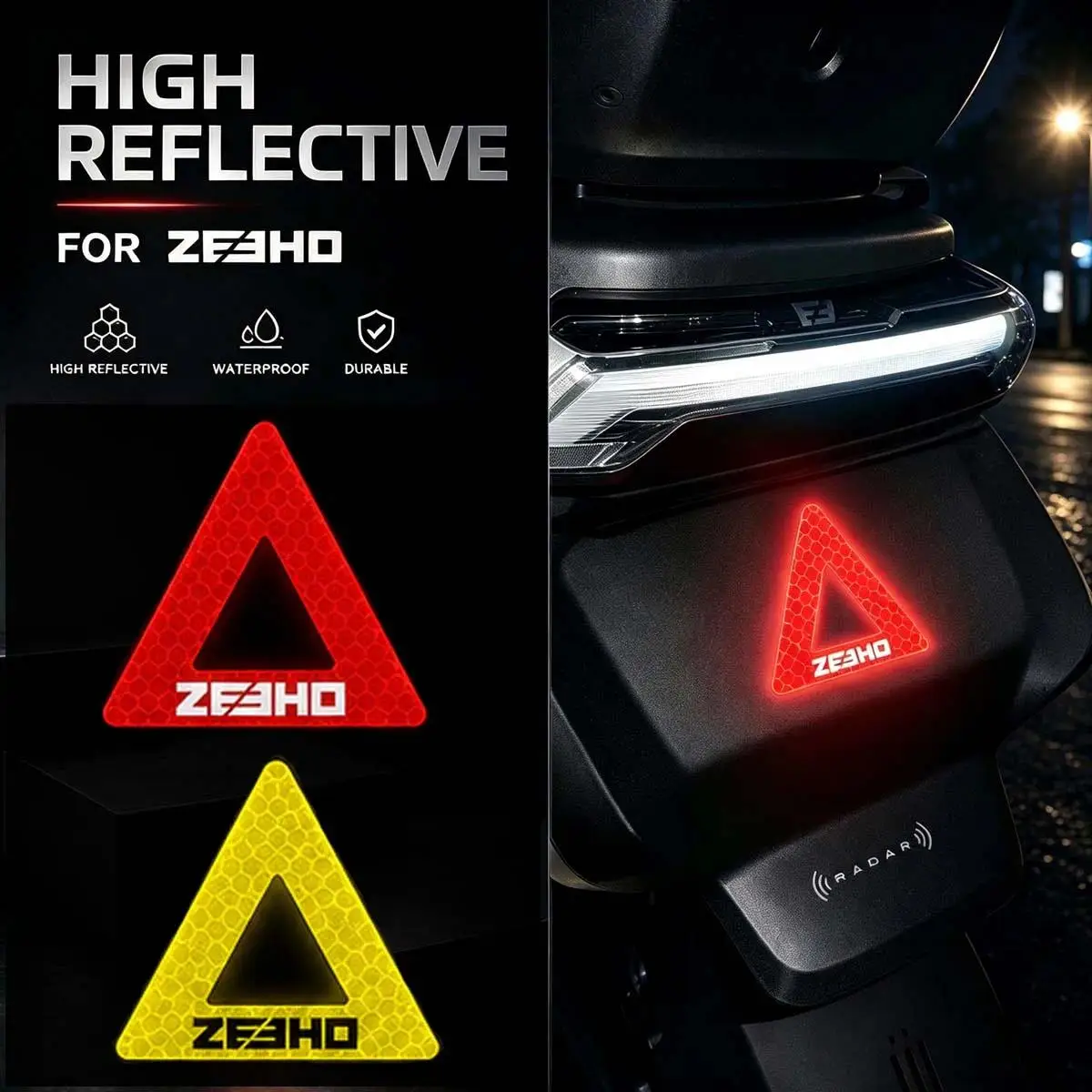 Triangle Reflective Safety Sticker for Motorcycle 1Pc Waterproof Durable Self Adhesive Decal for Rear Fender Trunk Number