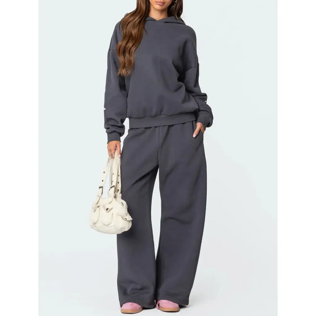 Completi larghi Y2K da donna 2 pezzi Set felpe pullover con cappuccio a maniche lunghe con stampa fiocco + tuta con pantaloni elastici in vita