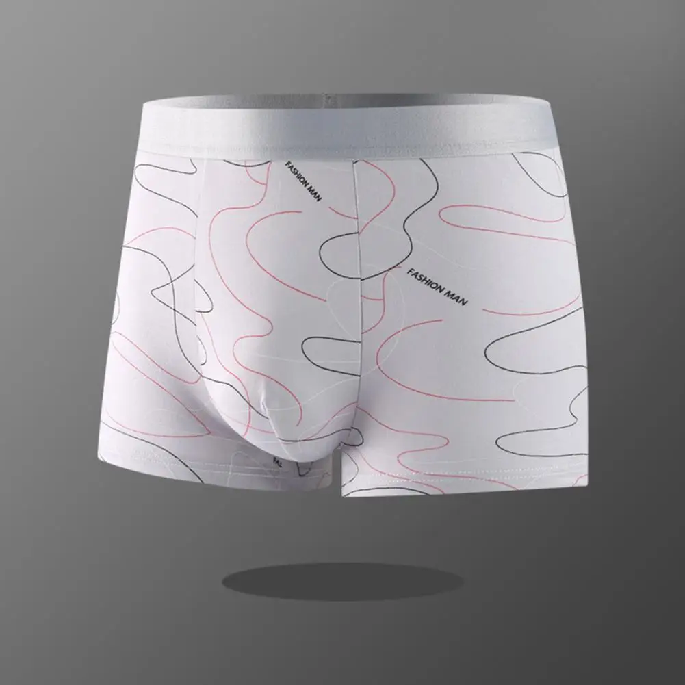 Men Underwear Breathable Mid-rise Men's Line Print Underpants U Comfortable Panties with Elastic Waistband Stylish Supportive