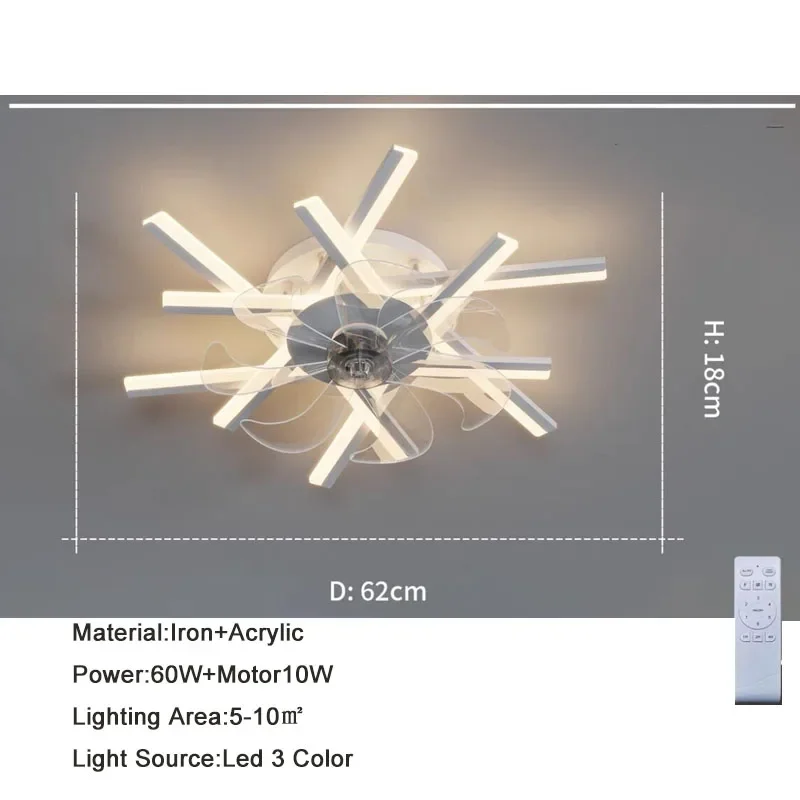 Imagem -05 - Ventilador de Teto Led Invisível com Controle Remoto Lâmpada Nórdica Sala e Quarto Lâminas Reversíveis Novos Ventiladores 110v 220v