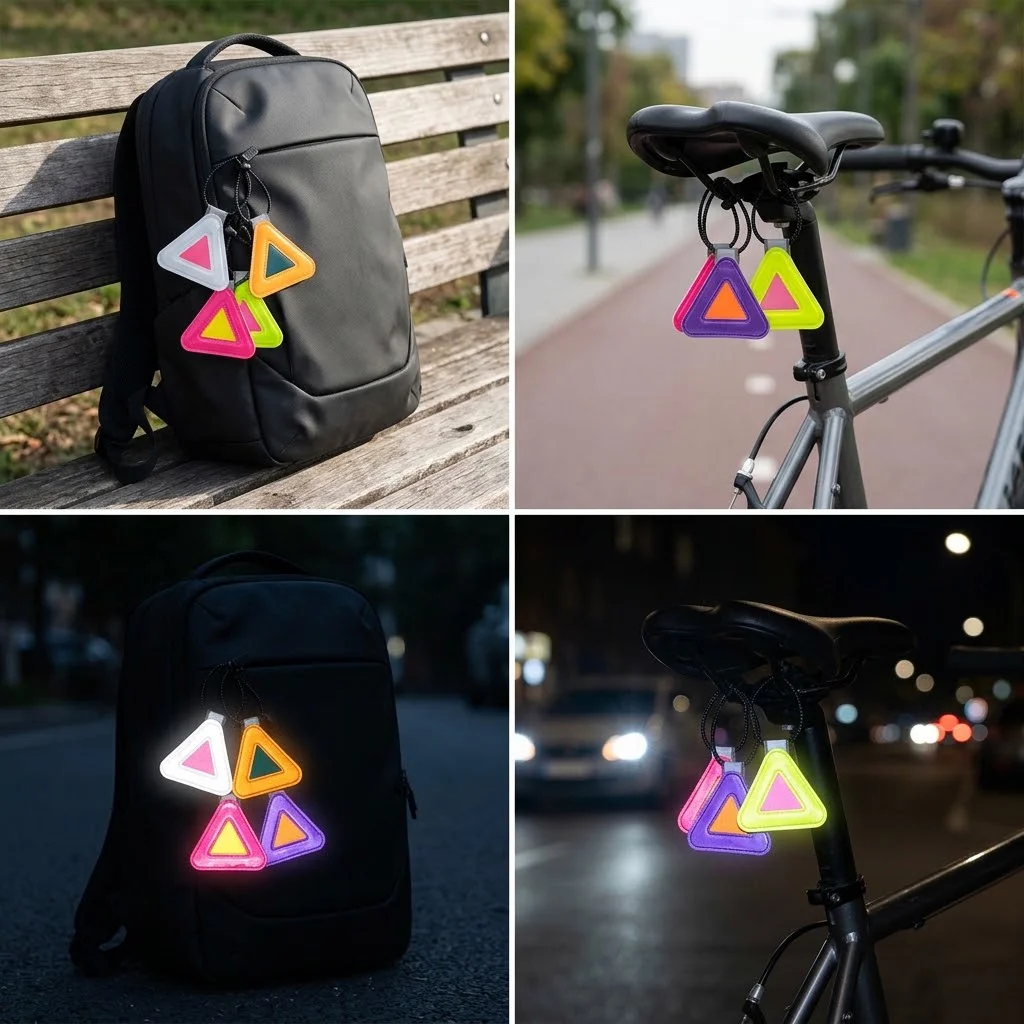Portable Multi Functional Reflective Label Bike Triangle Reflective Signs Safety Warning Pendant Night Riding Reflective Patch