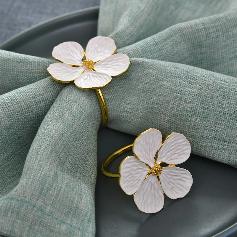 Spring Flower Napkin Rings White Glaze Flowers Napkin Buckle Set Wedding Party Restaurant Table Decoration,6pcs/set