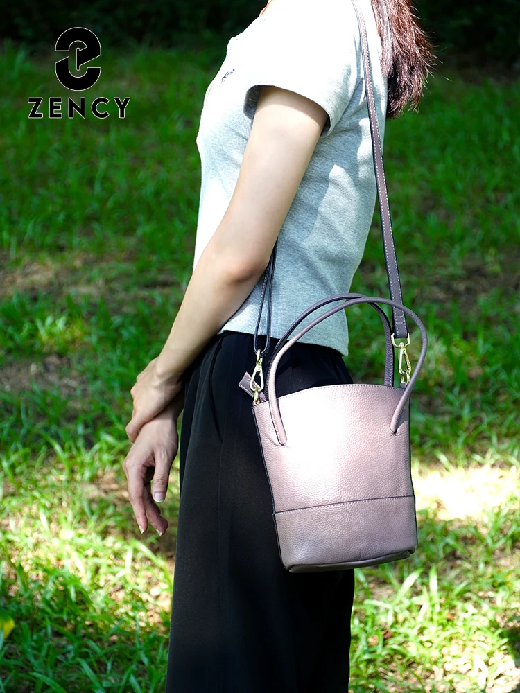 Zency Women Summer Handbag Shoulder Soft Leather Casual Bucket Bags Large Capacity Simple Small Purse For Phone Beige Grey Black