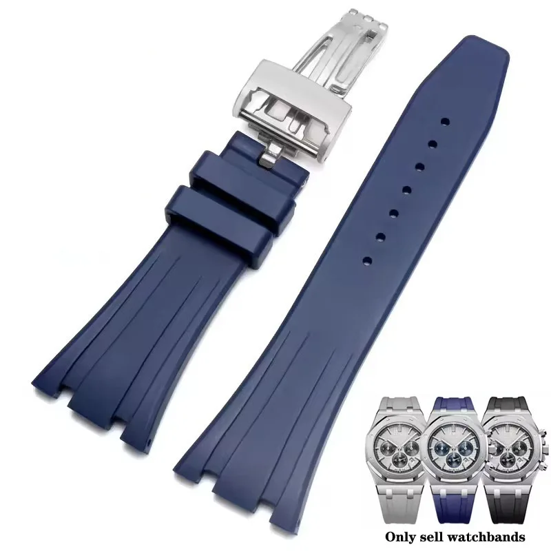 

Watch Band For Ap Royal Oak Offshore Silicone 27 28mm Original 15400/26470/15703 Solid Steel Fold Buckle Replace Watch Strap