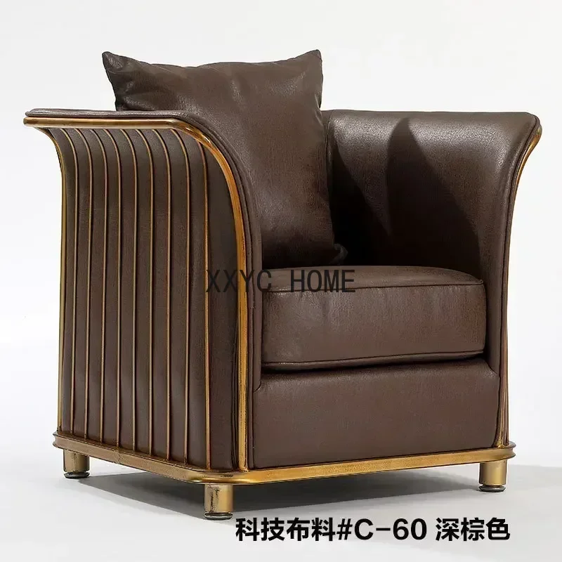 TAO ChinaFurniture processing and production factory, modern light luxury leather, stainless steel single sofa