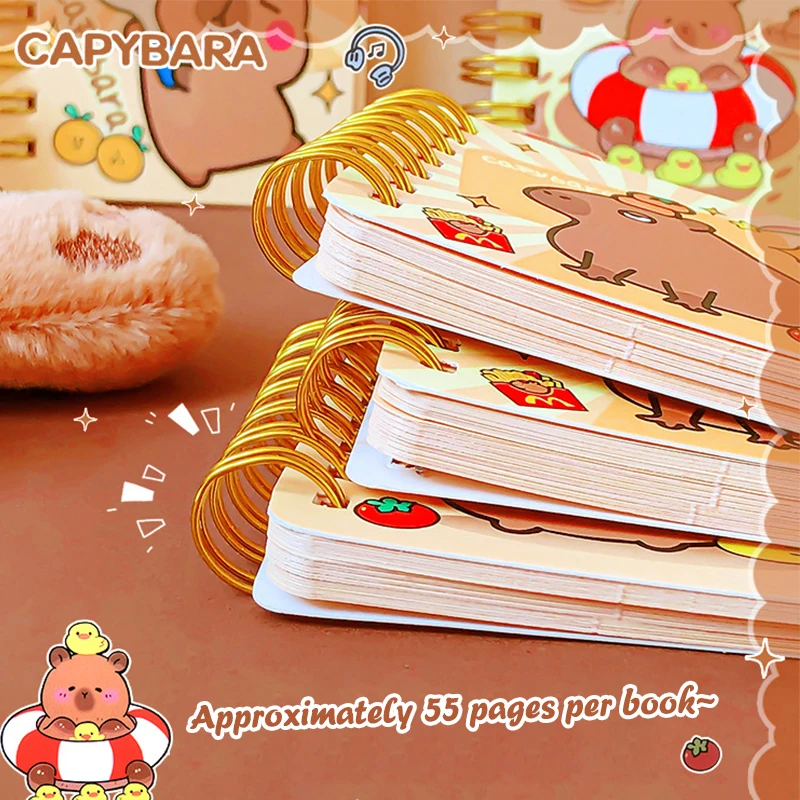 Cartoon Cute Capybara Coil Notebook Padded Notebook Portable Mini Pocket Book Diary Sketchbook School Notebooks Office Supplies