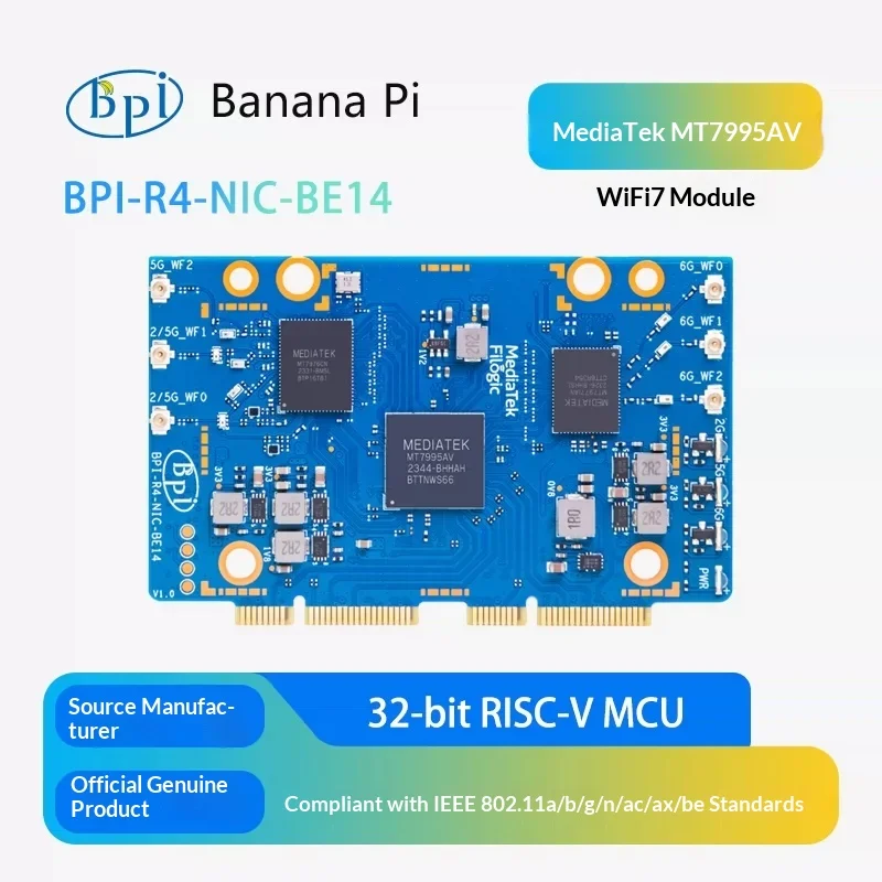 Модуль Wi-Fi 7 Banana Pi BPI-R4-NIC-BE14 MediaTek MT7995AV, трехдиапазонный (2.4G/5G/6G) для маршрутизатора BPI-R4 с OpenWRT