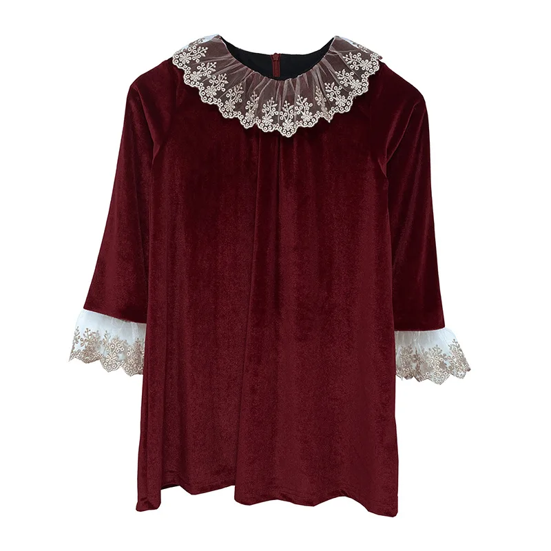 2026 spring winter Europe lace Kids Baby girl clothes long sleeve princess Dress teenager Retro corduroy 4 5 8 10 11 12 new year