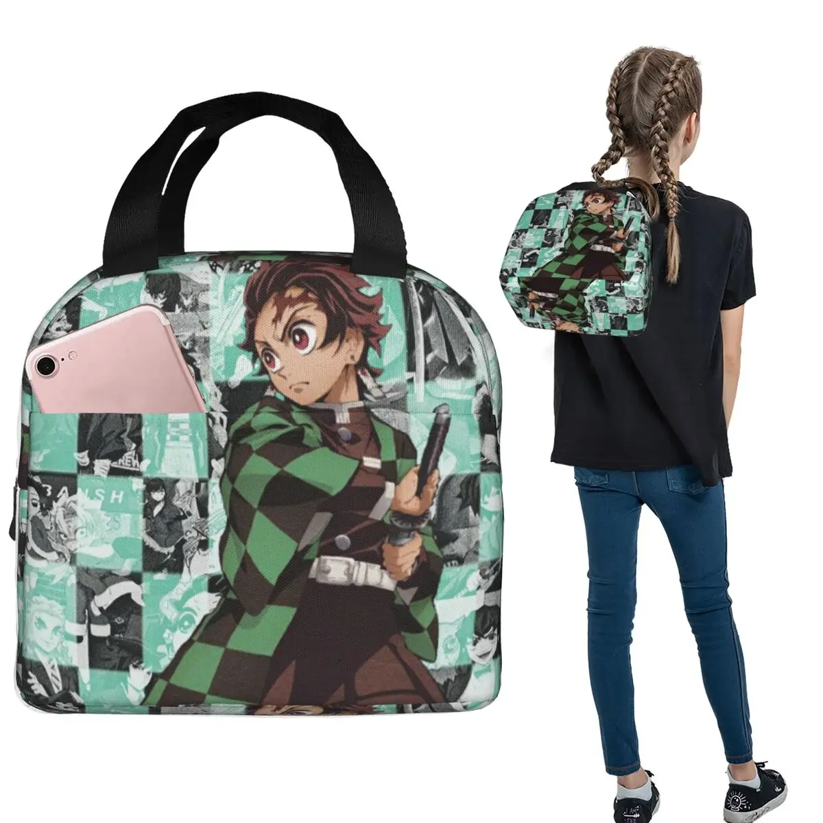 

Demon Slayer Tanjiro Kamado Insulated Lunch Bag for Women Children Portable Food Boxes Thermal Lunch Box Tote