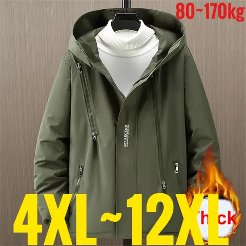 Big Size 12XL Mens Jacket Hooded Waterproof Parka Male Cotton Padded Windbreak Fishing Extra Large Plus Fat 6xl 7xl 8xl 9xl 10xl