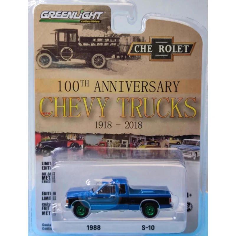 Greenlight 1:64 Scale 1988 S-10 Extended Cab 100th Anniversary Truck Green Wheel Alloy Car Model Collectio Souvenir Display Gift