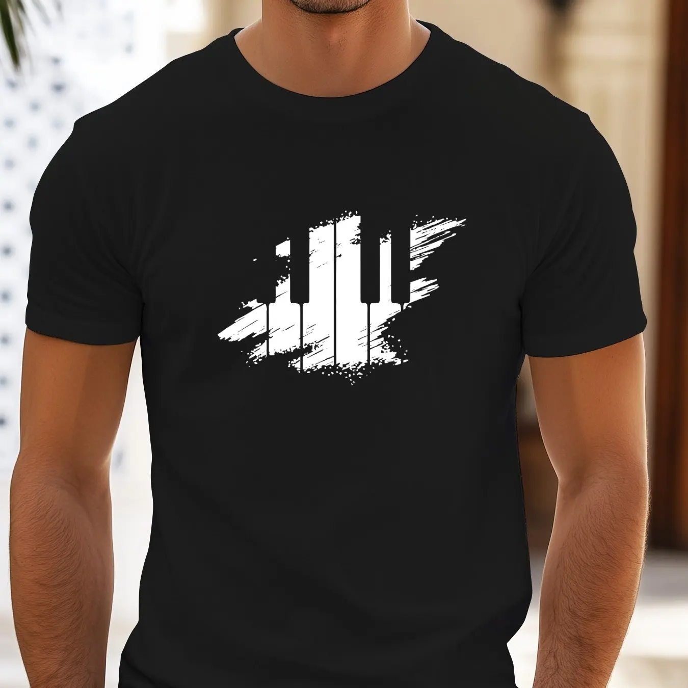 Men'S Casual Summer T-Shirt with Abstract Keyboard Print Cotton Crew Neck Short Sleeve Tee Regular Fit Streetwear for Adults