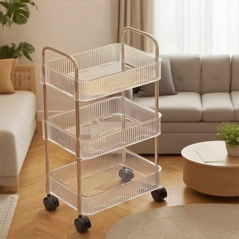 رف تخزين أكريليك شفاف عربة متنقلة متعددة الطبقات مع عجلات لغرفة المعيشة رف تخزين الوجبات الخفيفة القابل للإزالة ملحقات الحمام