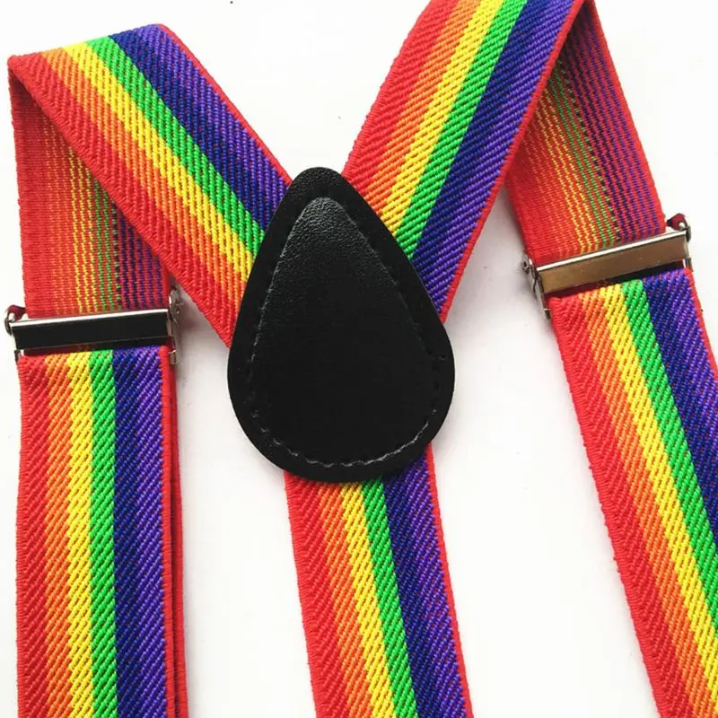 Colorful Striped Strap Rainbow Bib Pants Straps Clip Adult Unisex Suspenders Buc