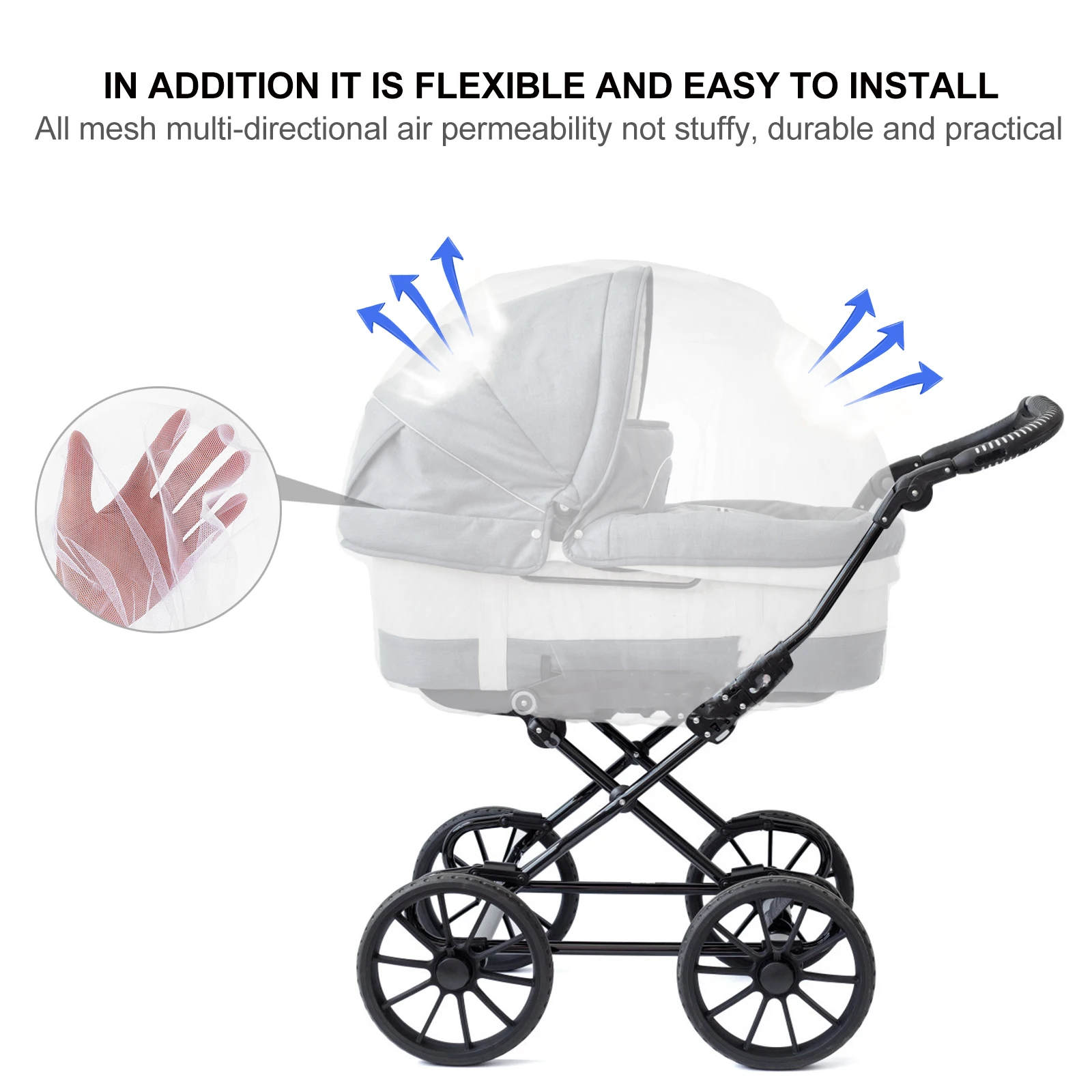 

3pcs Baby Stroller Mosquito Net Universal White Cover Breathable Honeycomb Mesh Design Small Performance