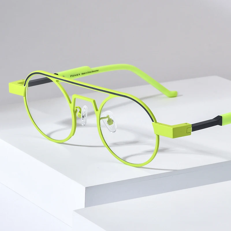 FONEX Pure Titanium Eyeglasses Frame Women Brand Design Retro Vintage Round Glasses Frames Men Japanese Handmade Eyewear 85882