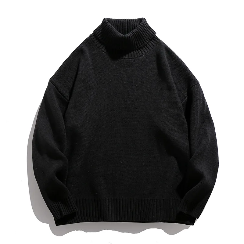 2025 Japanese Male Simple Basic Pullovers Fashion Men's Solid Color Casual Trendy Turtleneck Loose Long Sleeve Knitted Sweaters