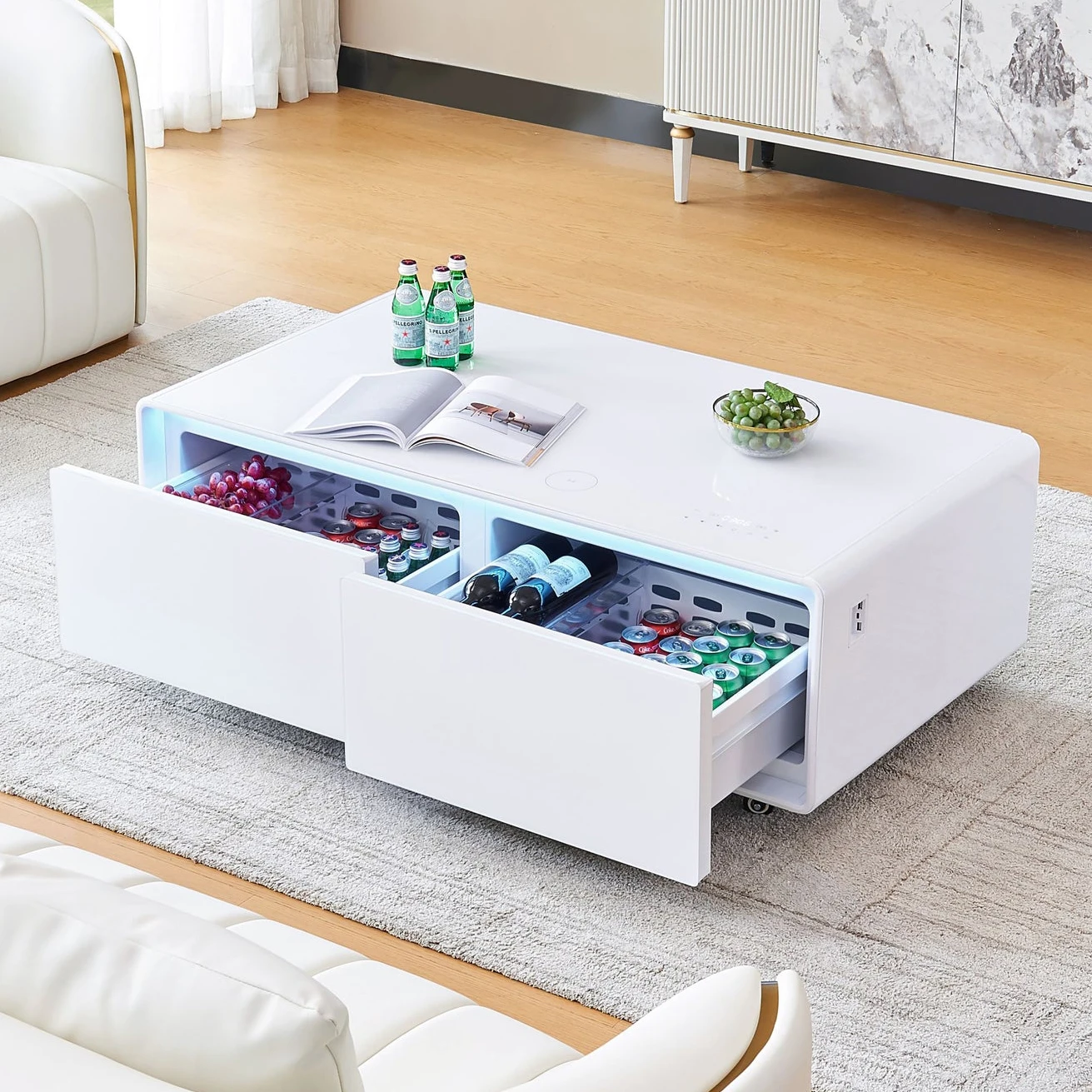 Factory Table Mini Refrigerator Furniture Wireless Charging Smart Table Touch Screen Coffee Table Fridge