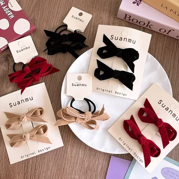 2pcs/set Cute Elegant Princess Baby Girl Hair Clip Sweet Velvet Bow Hair Pin for Kids BB Clips Fashion Children's Headwear