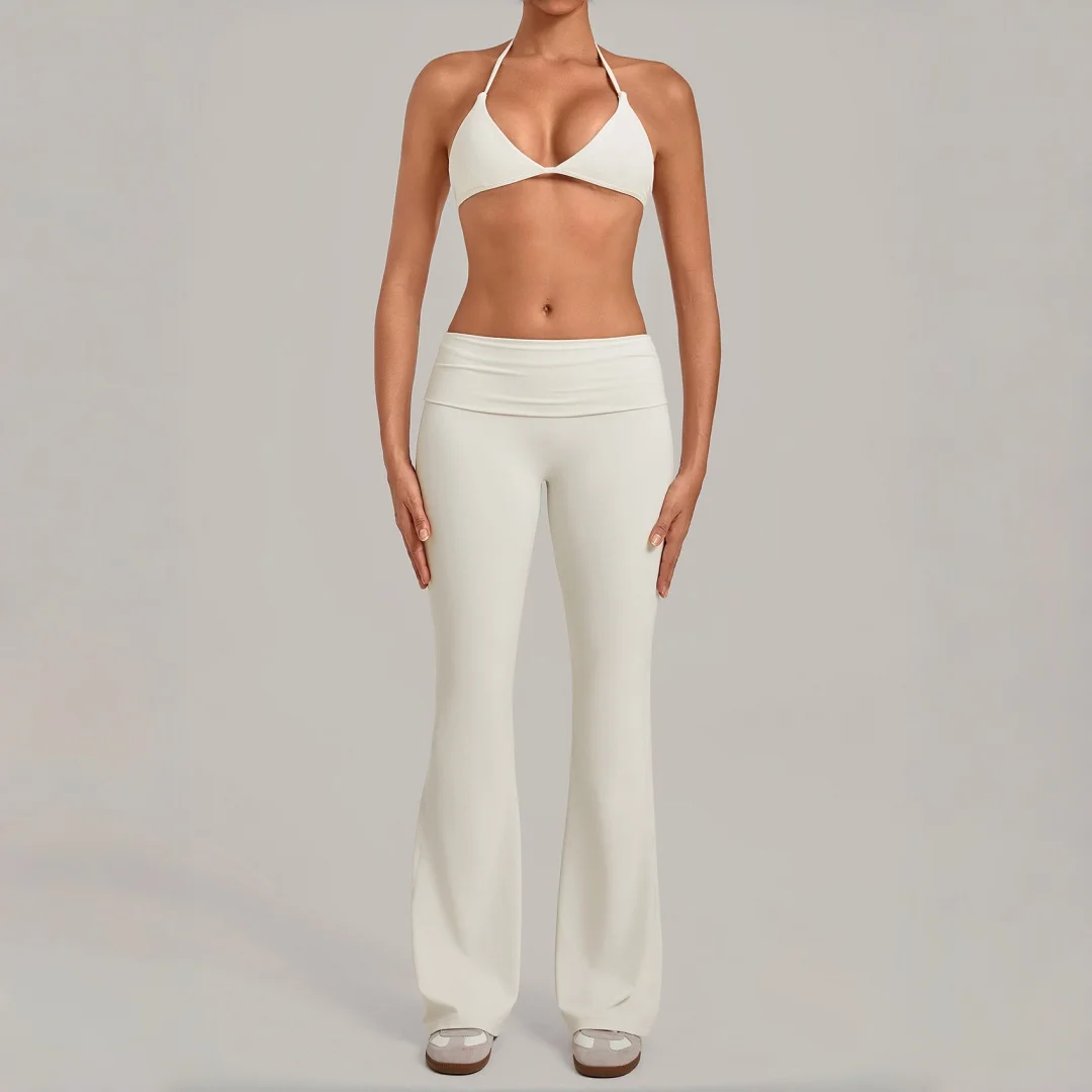 New Women's Yoga Set Hip Lift Fitness Sports Suspender backless Bra Fold Waist Invisible Folds Running Workout Gym Yoga Suit