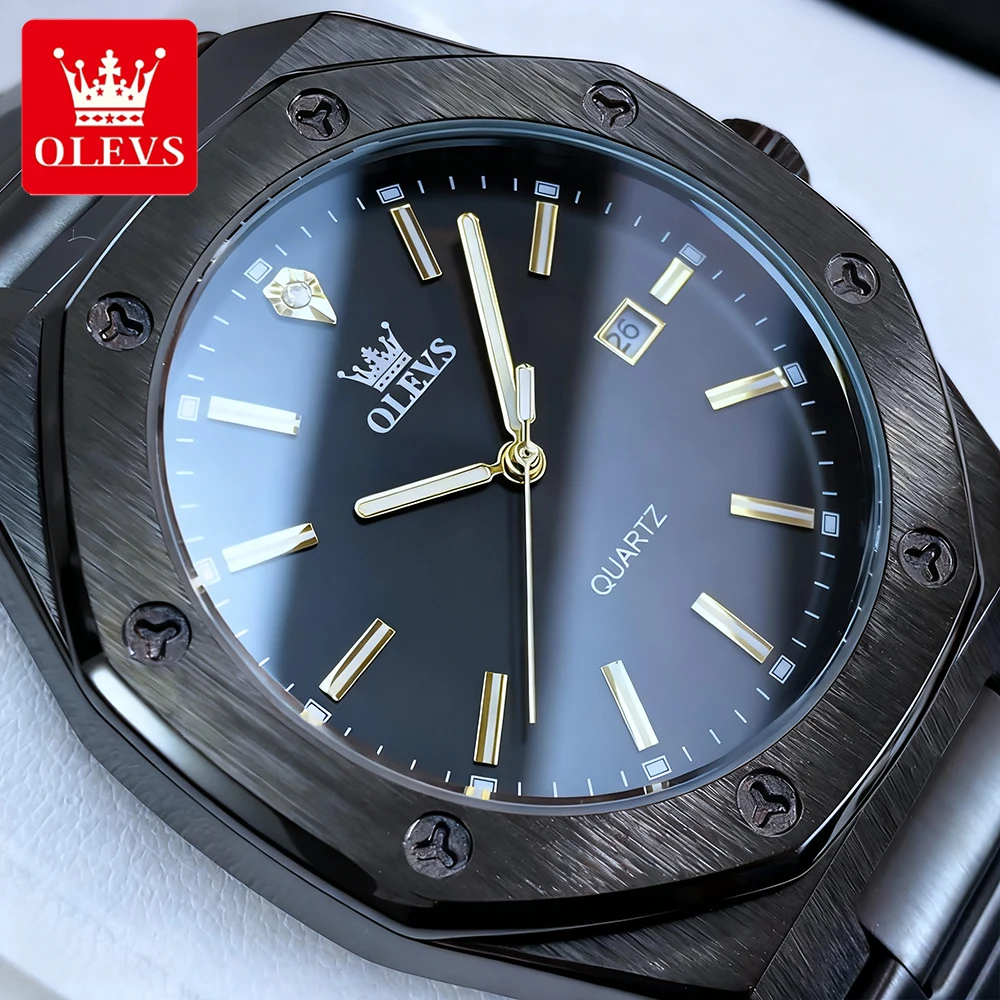 OLEVS Orologi da uomo delle migliori marche Orologio da polso al quarzo originale in acciaio pregiato moda classica per uomo Abito con data luminosa impermeabile 3613