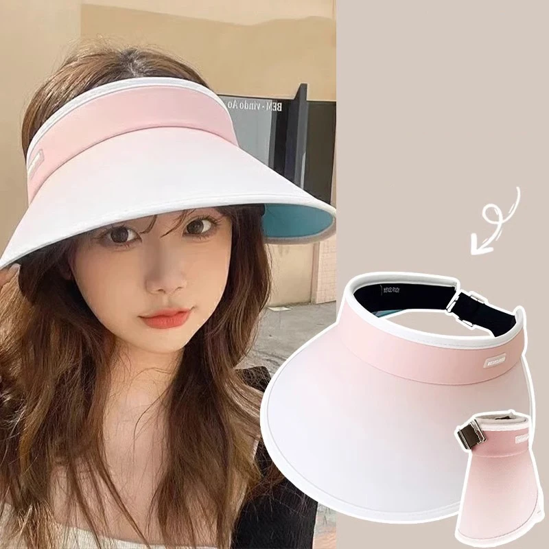 Women Summer Sun Hat Big Brim Empty Top Ponytail Cap Outdoor Beach UV Protection Sunscreen Hats Girl Folding Visors