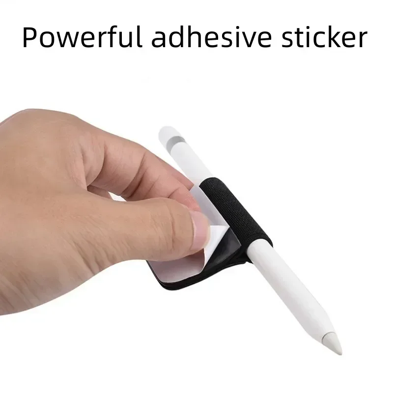 Universal Tablet Stylus Pen Holder Sticker - Black PU Sleeve, 15mm Strong Adhesive Anti-Lost Pen Organizer Belt for Touchscreen