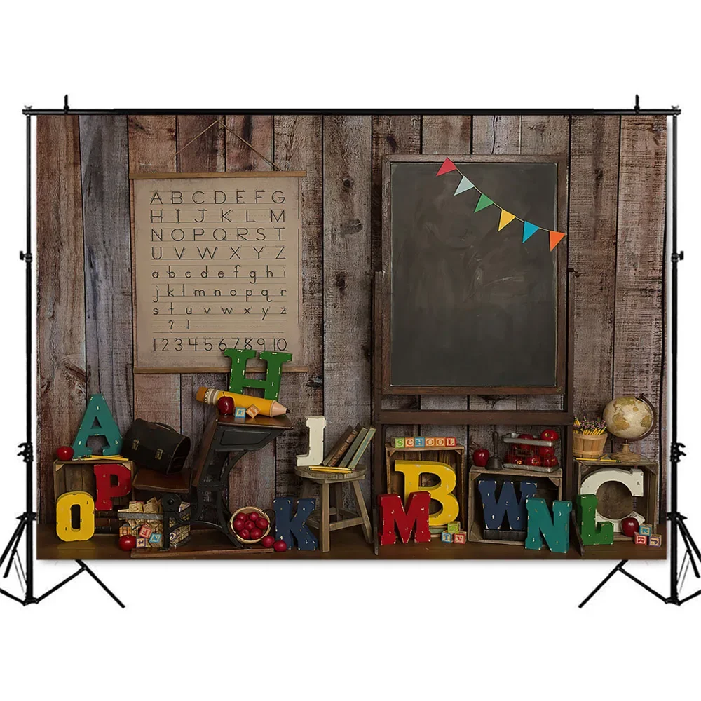 Vintage Classroom Backdrop for Photography Blackboard Back to Shcool Background for Photo Studio Words Letter Newborn Kids Child